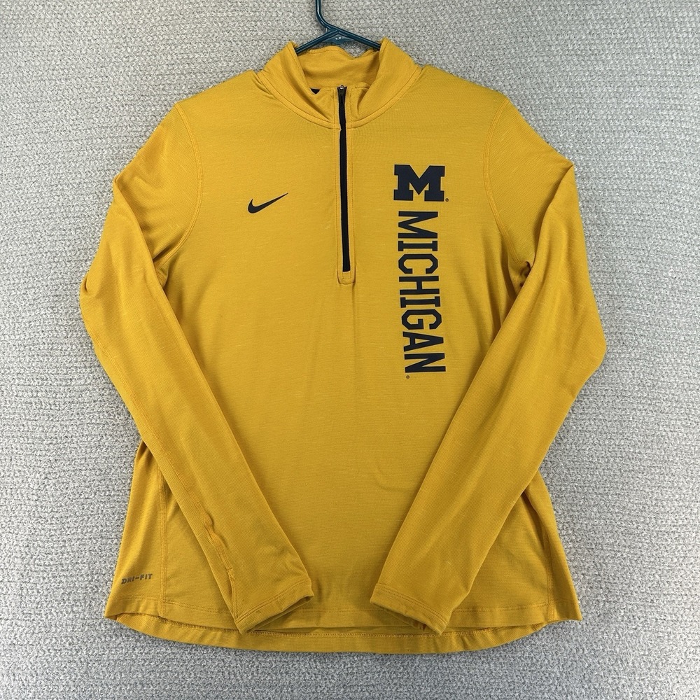 Nike Dri-Fit 1/2 Zip Pullover Women's Large Yellow Michigan Wolverines Stretch